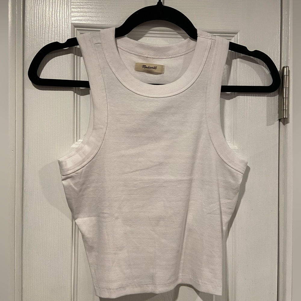 NWOT Madewell Size XL White Soft Ribbed Cropped Racerback Tank Top